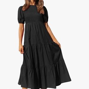 Women Short Sleeve Crew Neck Tiered Maxi Dress